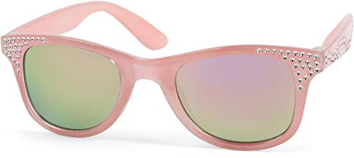 styleBREAKER Mädchen Nerd Sonnenbrille mit Strass, Kunststoff Rahmen und Polycarbonat Flachgläsern, Kinder 09020087, Farbe:Gestell Rose/Glas Pink verspiegelt von styleBREAKER