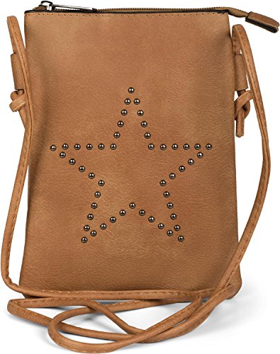 styleBREAKER Mini Bag Umhängetasche mit Nieten in Stern Form, Schultertasche, Handtasche, Tasche, Damen 02012235, Farbe:Cognac von styleBREAKER