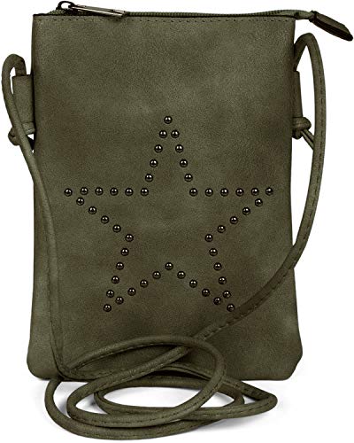 styleBREAKER Mini Bag Umhängetasche mit Nieten in Stern Form, Schultertasche, Handtasche, Tasche, Damen 02012235, Farbe:Oliv von styleBREAKER