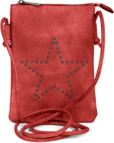 styleBREAKER Mini Bag Umhängetasche mit Nieten in Stern Form, Schultertasche, Handtasche, Tasche, Damen 02012235, Farbe:Rot von styleBREAKER