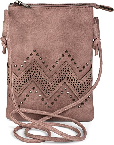 styleBREAKER Mini Bag Umhängetasche mit Zick-Zack Cutout und Nieten, Schultertasche, Handtasche, Tasche, Damen 02012211, Farbe:Altrose von styleBREAKER