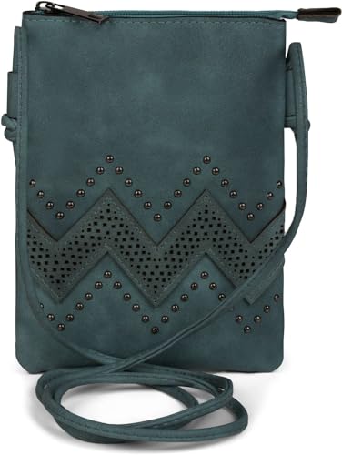 styleBREAKER Mini Bag Umhängetasche mit Zick-Zack Cutout und Nieten, Schultertasche, Handtasche, Tasche, Damen 02012211, Farbe:Piniengrün von styleBREAKER