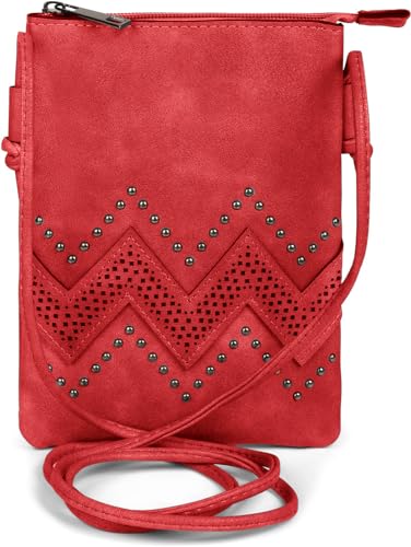 styleBREAKER Mini Bag Umhängetasche mit Zick-Zack Cutout und Nieten, Schultertasche, Handtasche, Tasche, Damen 02012211, Farbe:Rot von styleBREAKER