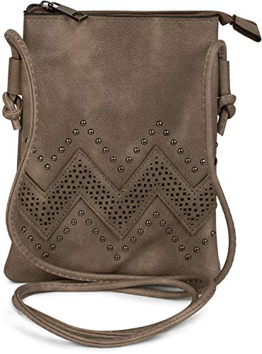 styleBREAKER Mini Bag Umhängetasche mit Zick-Zack Cutout und Nieten, Schultertasche, Handtasche, Tasche, Damen 02012211, Farbe:Taupe von styleBREAKER