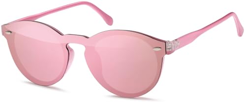 styleBREAKER Monoglas Sonnenbrille mit Flachgläsern und Kunststoff Bügel, runde Glasform, Unisex 09020081, Farbe:Gestell Rose/Glas Pink verspiegelt von styleBREAKER