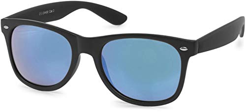 styleBREAKER Unisex Nerd Sonnenbrille mit verspiegelten oder getönten Gläsern, klassisches Retro Design 09020039, Farbe:Gestell Schwarz matt/Glas Blau von styleBREAKER