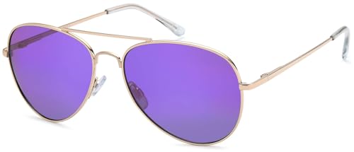 styleBREAKER Unisex Pilotenbrille Sonnenbrille Polycarbonat Gläser, Metall Vollrand Gestell mit Federscharnier 09020037, Farbe:Gestell Gold/Glas Lila verspiegelt von styleBREAKER