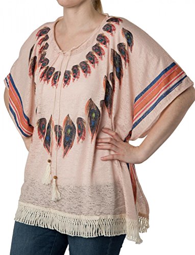 styleBREAKER Poncho mit Feder Muster in Leichter Lochoptik, Fransen, Sommer, Oversize Optik, Boho Style, Damen 08010026, Farbe:Rose von styleBREAKER