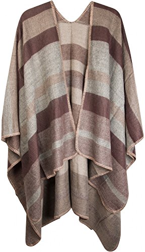 styleBREAKER Poncho mit Streifen Muster, Überwurf Cape, Wendeponcho, Damen 08010009, Farbe:Braun-Beige-Grau von styleBREAKER