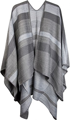 styleBREAKER Poncho mit Streifen Muster, Überwurf Cape, Wendeponcho, Damen 08010009, Farbe:Grau-Weiß von styleBREAKER