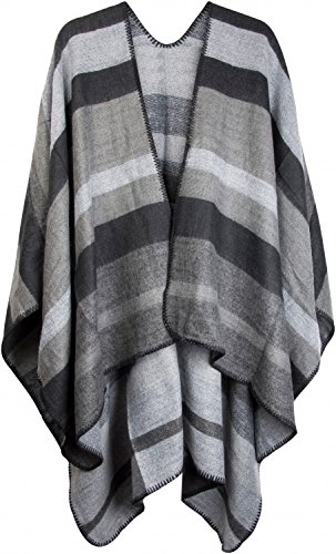 styleBREAKER Poncho mit Streifen Muster, Überwurf Cape, Wendeponcho, Damen 08010009, Farbe:Schwarz-Grau styleBREAKER Poncho mit Streifen Muster, Überwurf Cape, Wendeponcho, Damen 08010009, Farbe:Schwarz-Grau von styleBREAKER