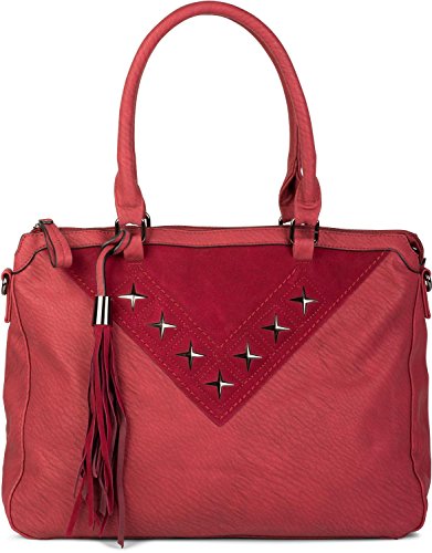 styleBREAKER Shopper Tasche mit Metall-Cutout in Stern Form und Quaste, Schultertasche, Umhängetasche, Handtasche, Damen 02012180, Farbe:Bordeaux-Rot von styleBREAKER