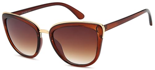 styleBREAKER Damen Sonnenbrille in Katzenaugen Schmetterling Form, Vollrand Kunststoff Rahmen, Cat-Eye, Oversize 09020078, Farbe:Gestell Braun-Gold/Glas Braun Verlauf von styleBREAKER