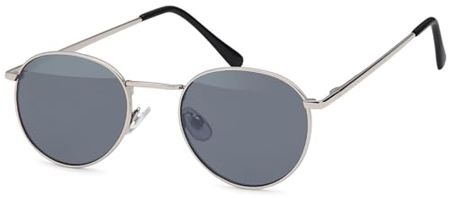 styleBREAKER Unisex Sonnenbrille in Panto-Form mit runden Flachgläsern und Metall Bügeln mit Federscharnier, Vollrand 09020077, Farbe:Gestell Silber/Glas Grau getönt von styleBREAKER