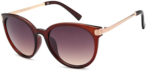 styleBREAKER Damen Sonnenbrille in Katzenaugen Cat-Eye Form, Kunststoff Vollrand Gestell und Metall Bügel 09020073, Farbe:Gestell Braun-Gold/Glas Braun Verlauf von styleBREAKER