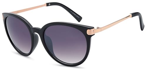 styleBREAKER Damen Sonnenbrille in Katzenaugen Cat-Eye Form, Kunststoff Vollrand Gestell und Metall Bügel 09020073, Farbe:Gestell Schwarz-Gold/Glas Grau Verlauf von styleBREAKER