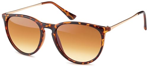 styleBREAKER Damen Sonnenbrille mit großen ovalen Polycarbonat Gläsern, Rahmen Kunststoff und Bügel Metall 09020085, Farbe:Gestell Braun Demi/Glas Braun Verlauf von styleBREAKER