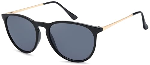 styleBREAKER Damen Sonnenbrille mit großen ovalen Polycarbonat Gläsern, Rahmen Kunststoff und Bügel Metall 09020085, Farbe:Gestell Schwarz/Glas Grau getönt von styleBREAKER