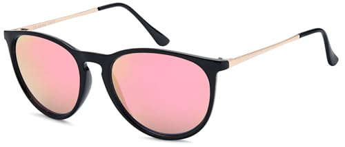 styleBREAKER Damen Sonnenbrille mit großen ovalen Polycarbonat Gläsern, Rahmen Kunststoff und Bügel Metall 09020085, Farbe:Gestell Schwarz/Glas Pink verspiegelt von styleBREAKER