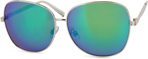 styleBREAKER Sonnenbrille mit ovalen Polycarbonat Gläsern und Vollrand Metallgestell, Damen 09020070, Farbe:Gestell Gold/Glas Grün-Blau verspiegelt von styleBREAKER