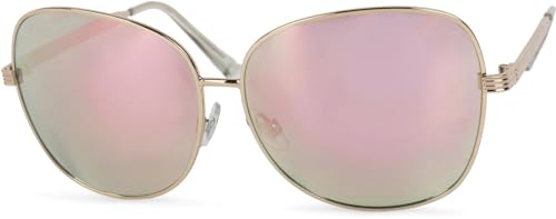 styleBREAKER Sonnenbrille mit ovalen Polycarbonat Gläsern und Vollrand Metallgestell, Damen 09020070, Farbe:Gestell Gold/Glas Pink verspiegelt von styleBREAKER