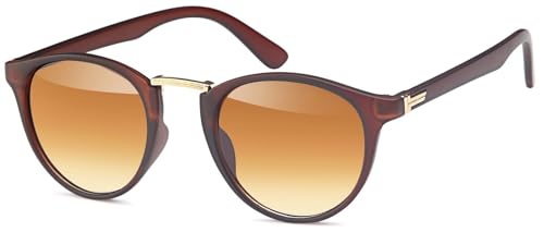 styleBREAKER Damen Panto Sonnenbrille mit runden ovalen Gläsern, Nasensteg aus Metall, Vollrand Kunststoff Gestell 09020084, Farbe:Gestell Braun-Gold matt/Glas Braun Verlauf von styleBREAKER