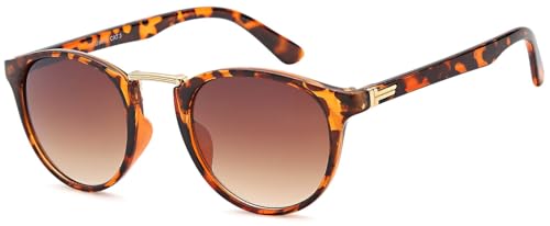 styleBREAKER Damen Panto Sonnenbrille mit runden ovalen Gläsern, Nasensteg aus Metall, Vollrand Kunststoff Gestell 09020084, Farbe:Gestell Demi Braun-Gold/Glas Braun Verlauf von styleBREAKER