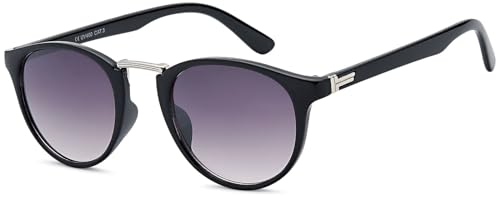 styleBREAKER Damen Panto Sonnenbrille mit runden ovalen Gläsern, Nasensteg aus Metall, Vollrand Kunststoff Gestell 09020084, Farbe:Gestell Schwarz-Silber/Glas Grau Verlauf von styleBREAKER