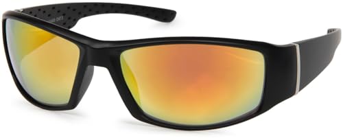 styleBREAKER Unisex Sport Sonnenbrille mit Polycarbonat Gläsern, Vollrand Outdoor Sportbrille mit Kunststoff Rahmen 09020048, Farbe:Gestell Schwarz/Glas Orange-Rot verspiegelt von styleBREAKER