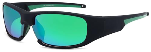 styleBREAKER Sport Sonnenbrille verspiegelt oder getönt, Vollrand Sportbrille mit weichen Nasenbügeln, Unisex 09020047, Farbe:Gestell Schwarz-Grün/Glas Grün verspiegelt von styleBREAKER