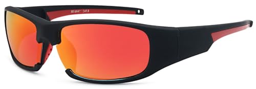 styleBREAKER Sport Sonnenbrille verspiegelt oder getönt, Vollrand Sportbrille mit weichen Nasenbügeln, Unisex 09020047, Farbe:Gestell Schwarz-Rot/Glas Orange-Rot verspiegelt von styleBREAKER