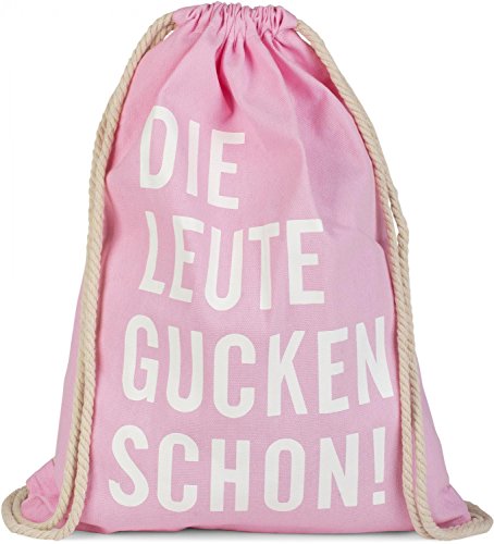 styleBREAKER Statement Turnbeutel mit 'DIE Leute GUCKEN Schon!' Aufdruck, Rucksack, Sportbeutel, Beutel, Unisex 02012141, Farbe:Rosa von styleBREAKER