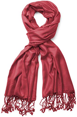 styleBREAKER Damen Stola Einfarbig, Leichter weicher Schal mit Fransen in verschiedenen Farben 01012035, Farbe:Bordeaux-Rot von styleBREAKER