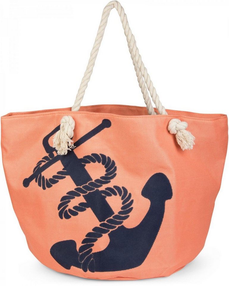 styleBREAKER Strandtasche Flechtoptik Strandtasche mit Anker Print (1-tlg) von styleBREAKER