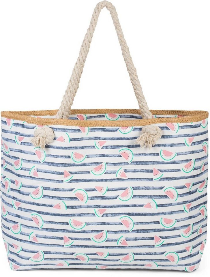 styleBREAKER Strandtasche Strandtasche mit Streifen und Melone Print (1-tlg) von styleBREAKER