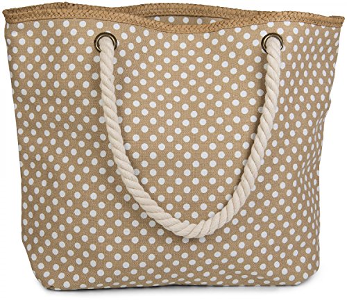 styleBREAKER Strandtasche mit Punkte Muster und Reißverschluss, Kleiner Kosmetiktasche, Shopper, Damen 02012062, Farbe:Beige-Weiß von styleBREAKER