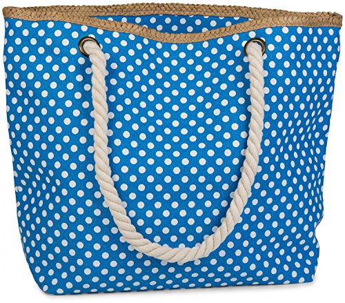 styleBREAKER Strandtasche mit Punkte Muster und Reißverschluss, Kleiner Kosmetiktasche, Shopper, Damen 02012062, Farbe:Blau-Weiß von styleBREAKER