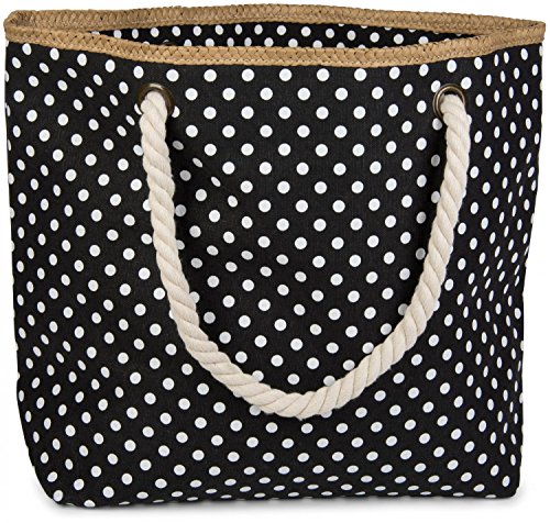 styleBREAKER Strandtasche mit Punkte Muster und Reißverschluss, Kleiner Kosmetiktasche, Shopper, Damen 02012062, Farbe:Schwarz-Weiß von styleBREAKER