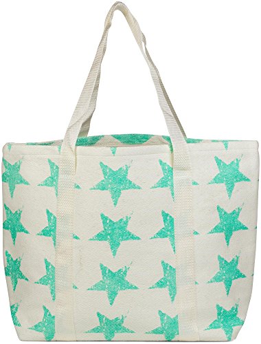 styleBREAKER Strandtasche mit Vintage Sterne Muster und Reißverschluss, Schultertasche, Shopper, Badetasche, Damen 02012073, Farbe:Creme-Mint von styleBREAKER