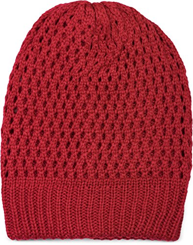 styleBREAKER Strick Beanie Mütze mit Loch Muster, Slouch Longbeanie Winter, Strickmütze, Unisex 04024139, Farbe:Bordeaux-Rot von styleBREAKER