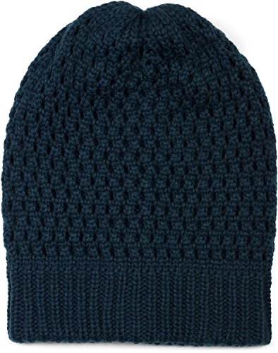 styleBREAKER Strick Beanie Mütze mit Loch Muster, Slouch Longbeanie Winter, Strickmütze, Unisex 04024139, Farbe:Dunkelblau von styleBREAKER