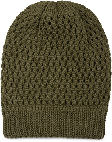 styleBREAKER Strick Beanie Mütze mit Loch Muster, Slouch Longbeanie Winter, Strickmütze, Unisex 04024139, Farbe:Oliv von styleBREAKER