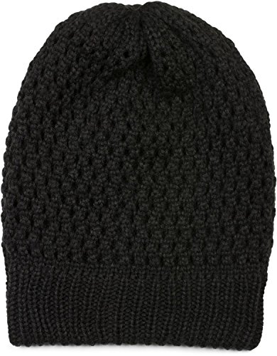 styleBREAKER Strick Beanie Mütze mit Loch Muster, Slouch Longbeanie Winter, Strickmütze, Unisex 04024139, Farbe:Schwarz von styleBREAKER