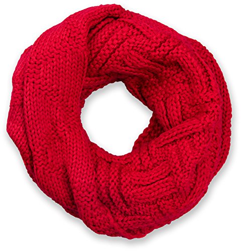 styleBREAKER Unisex Strick Loopschal mit Gitter- und Rippenmuster, Uni Feinstrick Schlauchschal, Winter Strickschal 01018155, Farbe:Rot von styleBREAKER