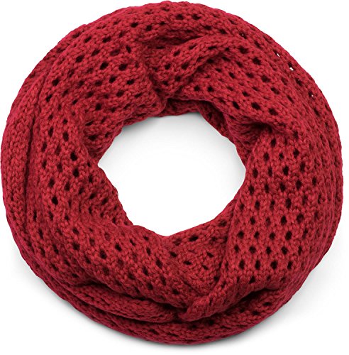 styleBREAKER Unisex Strick Loopschal mit Loch Muster, Uni Lochstrick Schlauchschal, Winter Strickschal 01018156, Farbe:Bordeaux-Rot von styleBREAKER