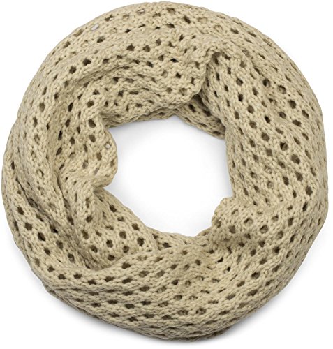 styleBREAKER Unisex Strick Loopschal mit Loch Muster, Uni Lochstrick Schlauchschal, Winter Strickschal 01018156, Farbe:Creme-Beige von styleBREAKER