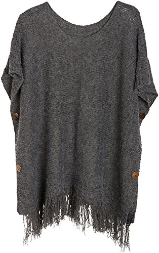 styleBREAKER Strick Poncho mit Ärmeln und Zierknöpfen in edlem Schimmer, Rundhals, Damen 08010017, Farbe:Dunkelgrau von styleBREAKER