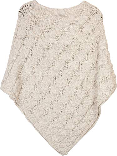 styleBREAKER Strick Poncho mit Zopfmuster, Rundhals Strickponcho, Grobstrick, Damen 08010040, Farbe:Beige von styleBREAKER