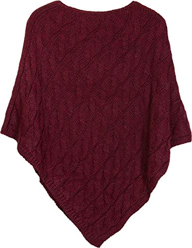 styleBREAKER Strick Poncho mit Zopfmuster, Rundhals Strickponcho, Grobstrick, Damen 08010040, Farbe:Bordeaux-Rot von styleBREAKER