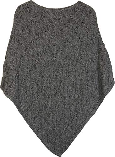 styleBREAKER Strick Poncho mit Zopfmuster, Rundhals Strickponcho, Grobstrick, Damen 08010040, Farbe:Dunkelgrau von styleBREAKER